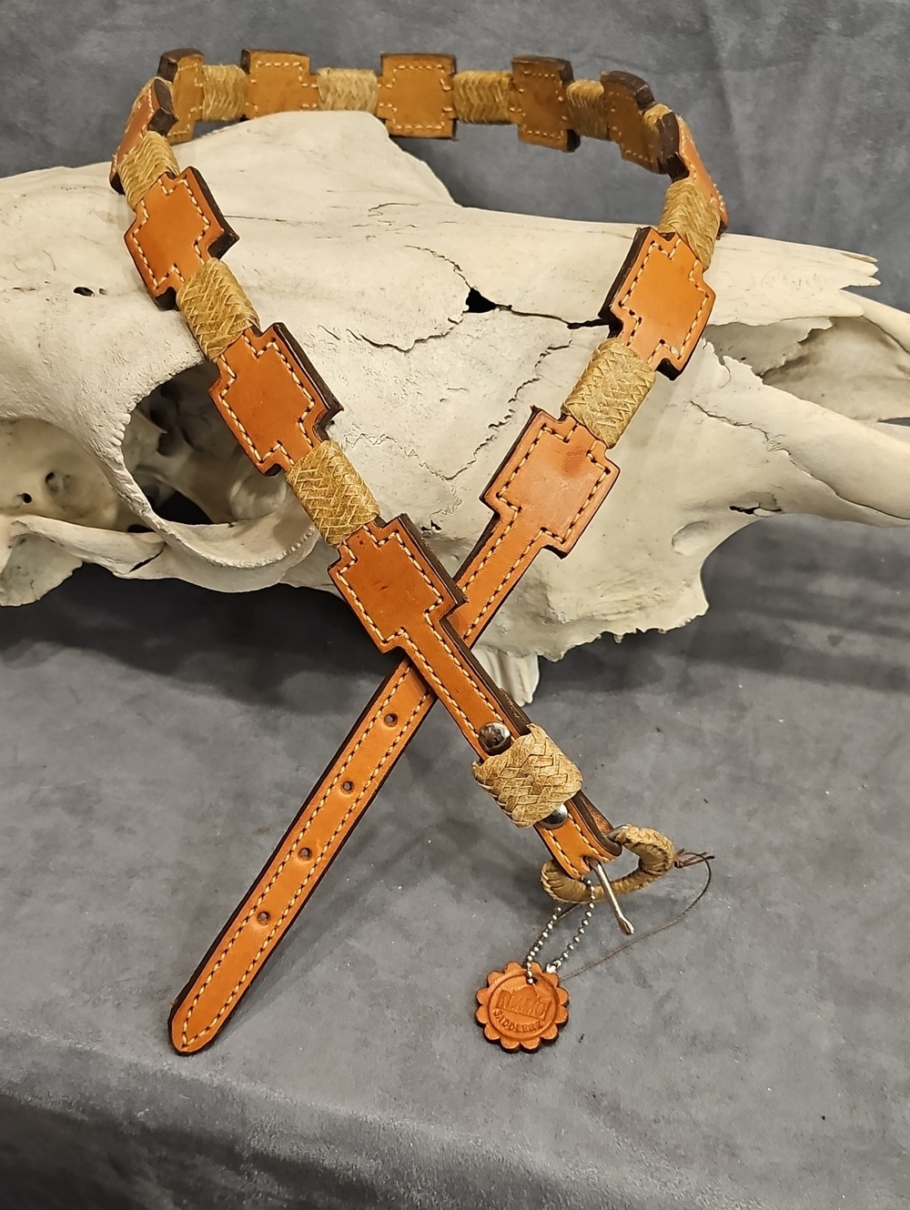 Alamo Saddlery Leather Belt Western Harness Braided Rawhide 36-40 Cowgirl Cowboy